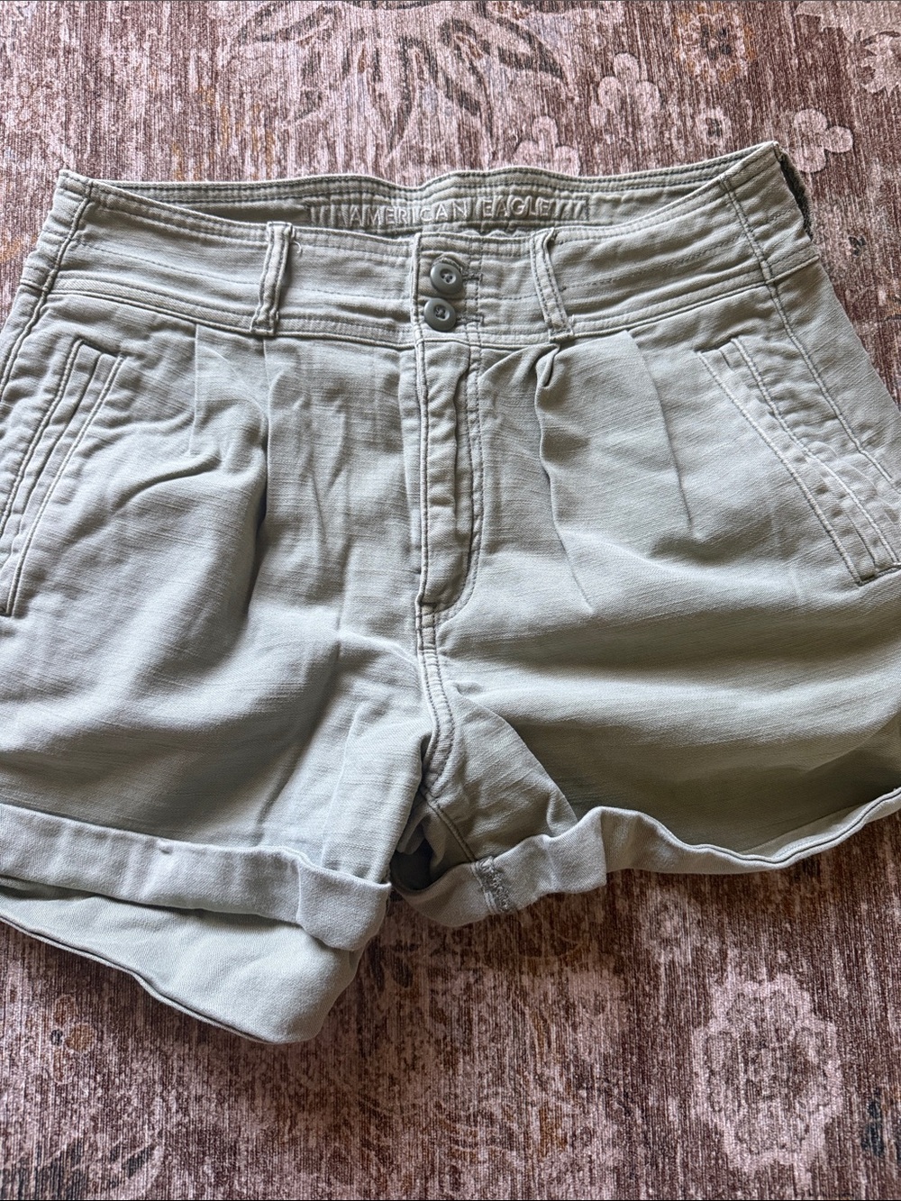 American Eagle Outfitters Sage Green Rolled-Hem Twill Shorts